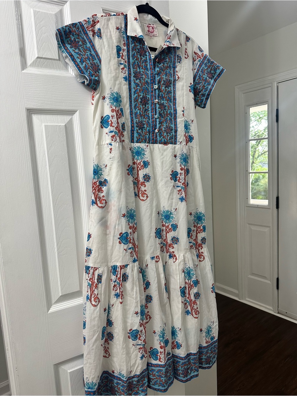 Victoria Dunn Folly Dress Rosa, White & Blue Blockprint - XS